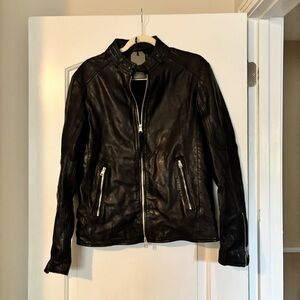 All Saints Black Leather Bomber Jacket
